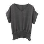 【アクアガレージ/aquagarage】のウエストシャーリングVネックブラウス|美シルエットで細見え|春夏秋のフェミニン| チャコール|ID: prp329100003785980 ipo3291000000031620775