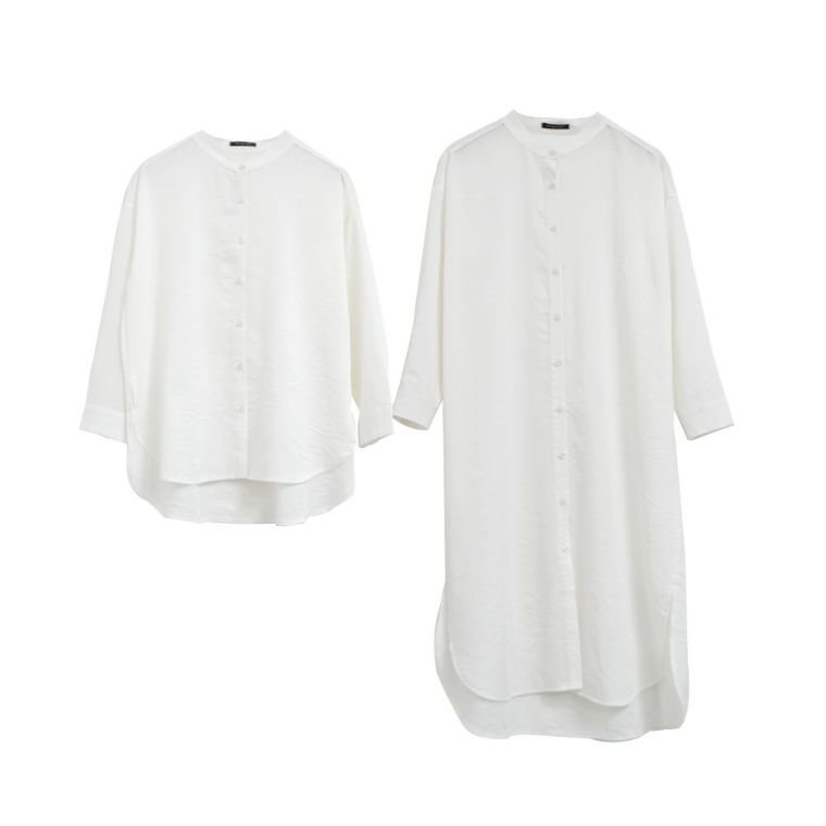 【アクアガレージ/aquagarage】の【最終値下げ価格】選べる2丈 バンドカラーロングシャツ インテリア・キッズ・メンズ・レディースファッション・服の通販 founy(ファニー) 　ファッション　Fashion　レディースファッション　Fashion for Women　トップス・カットソー　Cut & Sew Tops　シャツ・ブラウス・オフィスカジュアル　Elegant Blouses & Button-Ups　プチプライス・低価格　Affordable / Budget Price　ホワイト|ID: prp329100003786184 ipo3291000000024911548