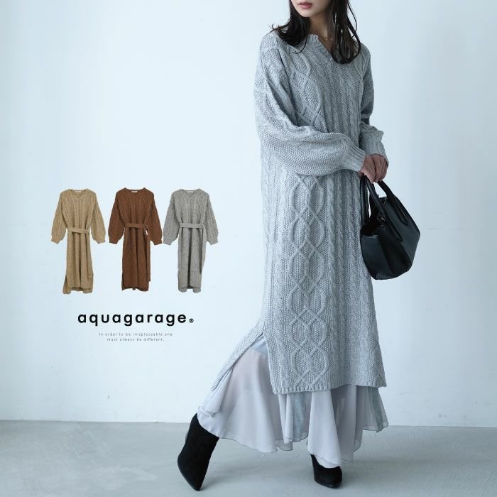 【アクアガレージ/aquagarage】のキーネックニットワンピース インテリア・キッズ・メンズ・レディースファッション・服の通販 founy(ファニー) https://founy.com/ ファッション Fashion レディースファッション WOMEN ワンピース Dress ニットワンピース Knit Dresses スリット Slit フェミニン Feminine プチプライス・低価格 Affordable ランダム Random |ID: prp329100003786255 ipo3291000000024911722