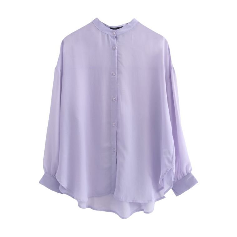 【アクアガレージ/aquagarage】のバンドカラーロングシアーシャツ インテリア・キッズ・メンズ・レディースファッション・服の通販 founy(ファニー) 　ファッション　Fashion　レディースファッション　Fashion for Women　トップス・カットソー　Cut & Sew Tops　シャツ・ブラウス・オフィスカジュアル　Elegant Blouses & Button-Ups　送料無料　Free Shipping　シフォン　Chiffon, Lightweight Fabric　シンプル　Simple, Minimal　ビッグ　Big, Oversized　フロント　Front, Front Design　プチプライス・低価格　Affordable / Budget Price　パープル|ID: prp329100003786315 ipo3291000000024911910