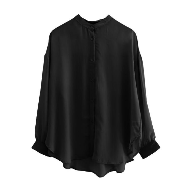 【アクアガレージ/aquagarage】のバンドカラーロングシアーシャツ インテリア・キッズ・メンズ・レディースファッション・服の通販 founy(ファニー) 　ファッション　Fashion　レディースファッション　Fashion for Women　トップス・カットソー　Cut & Sew Tops　シャツ・ブラウス・オフィスカジュアル　Elegant Blouses & Button-Ups　送料無料　Free Shipping　シフォン　Chiffon, Lightweight Fabric　シンプル　Simple, Minimal　ビッグ　Big, Oversized　フロント　Front, Front Design　プチプライス・低価格　Affordable / Budget Price　ブラック|ID: prp329100003786315 ipo3291000000024911912