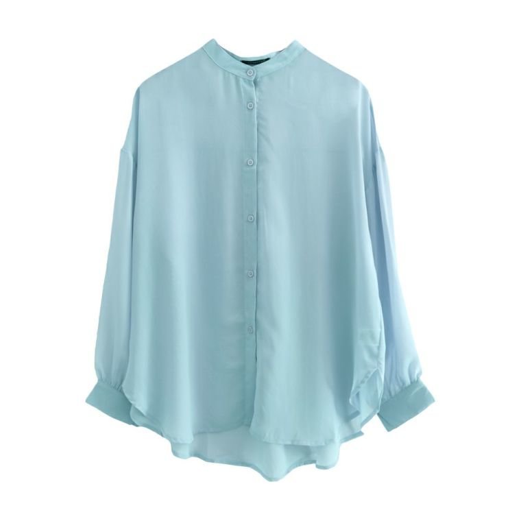 【アクアガレージ/aquagarage】のバンドカラーロングシアーシャツ インテリア・キッズ・メンズ・レディースファッション・服の通販 founy(ファニー) 　ファッション　Fashion　レディースファッション　Fashion for Women　トップス・カットソー　Cut & Sew Tops　シャツ・ブラウス・オフィスカジュアル　Elegant Blouses & Button-Ups　送料無料　Free Shipping　シフォン　Chiffon, Lightweight Fabric　シンプル　Simple, Minimal　ビッグ　Big, Oversized　フロント　Front, Front Design　プチプライス・低価格　Affordable / Budget Price　ブルー|ID: prp329100003786315 ipo3291000000024911913