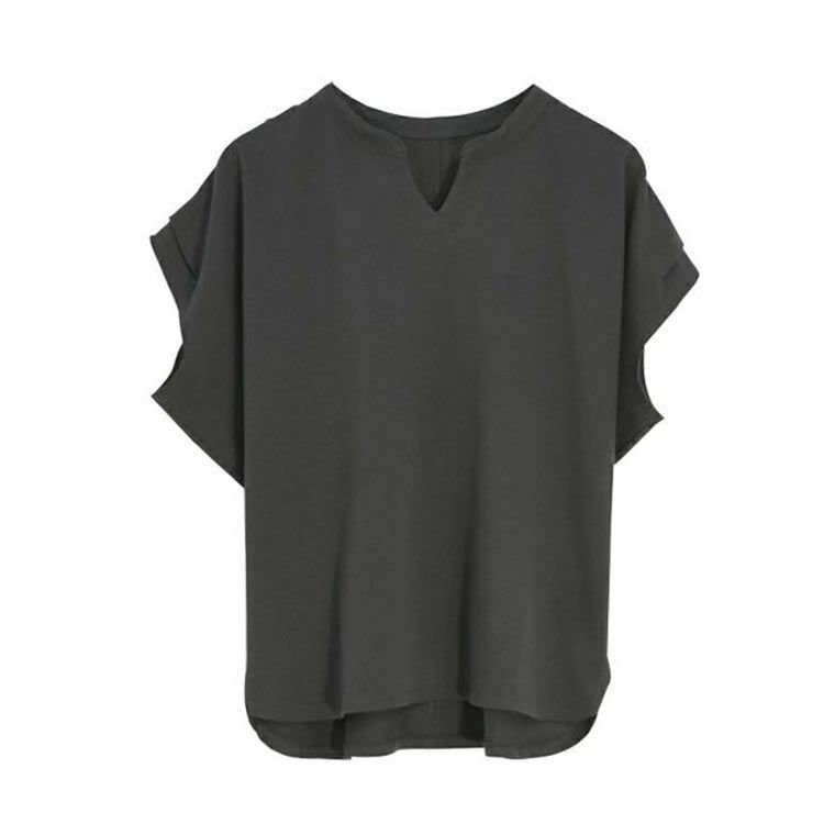 【アクアガレージ/aquagarage】のキーネックカットソー インテリア・キッズ・メンズ・レディースファッション・服の通販 founy(ファニー) 　ファッション　Fashion　レディースファッション　Fashion for Women　トップス・カットソー　Cut & Sew Tops　シャツ・ブラウス・オフィスカジュアル　Elegant Blouses & Button-Ups　ロングTシャツ・Tシャツ　Longline T-Shirts & Tees　カットソー・ベーシックTシャツ　Cut-and-Sewn Tops / Stretch Tees & Basics　送料無料　Free Shipping　カットソー　Cut and Sewn Top　プチプライス・低価格　Affordable / Budget Price　チャコール|ID: prp329100003786353 ipo3291000000024912067