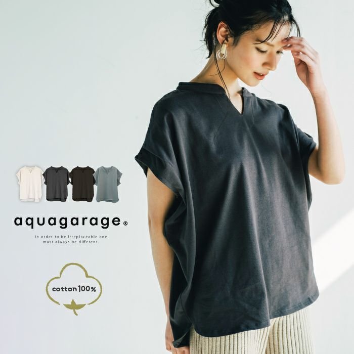 【アクアガレージ/aquagarage】のキーネックカットソー 人気、トレンドファッション・服の通販 founy(ファニー) 　ファッション　Fashion　レディースファッション　Fashion for Women　トップス・カットソー　Cut & Sew Tops　シャツ・ブラウス・オフィスカジュアル　Elegant Blouses & Button-Ups　ロングTシャツ・Tシャツ　Longline T-Shirts & Tees　カットソー・ベーシックTシャツ　Cut-and-Sewn Tops / Stretch Tees & Basics　送料無料　Free Shipping　カットソー　Cut and Sewn Top　プチプライス・低価格　Affordable / Budget Price　 other-1|ID: prp329100003786353 ipo3291000000034106999