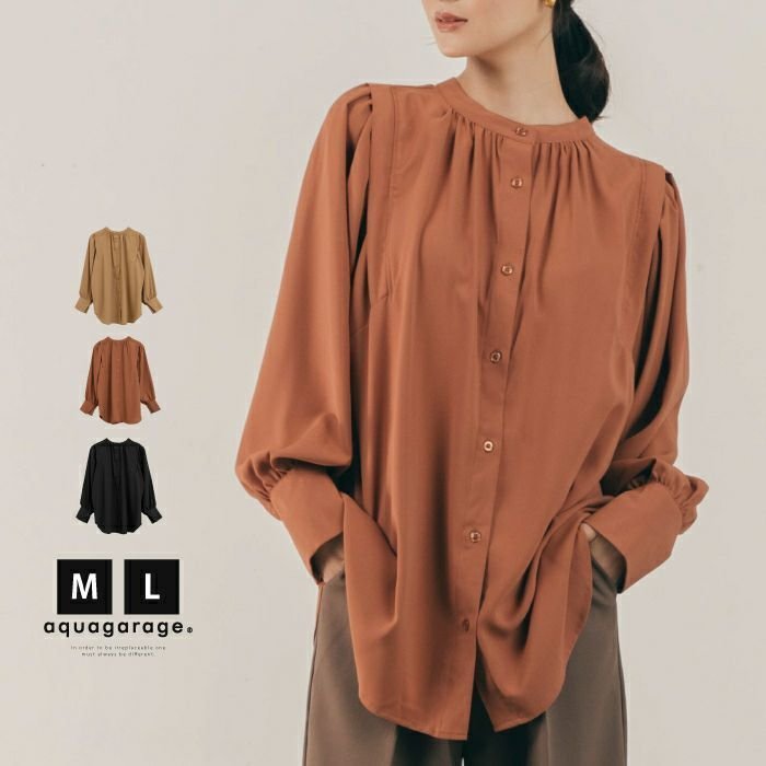 【アクアガレージ/aquagarage】の【最終値下げ価格】バンドカラーギャザーブラウス インテリア・キッズ・メンズ・レディースファッション・服の通販 founy(ファニー) https://founy.com/ ファッション Fashion レディースファッション Fashion for Women トップス・カットソー Cut & Sew Tops シャツ・ブラウス・オフィスカジュアル Elegant Blouses & Button-Ups ギャザー Gathered, Ruffled プチプライス・低価格 Affordable / Budget Price |ID: prp329100003786465 ipo3291000000034105737