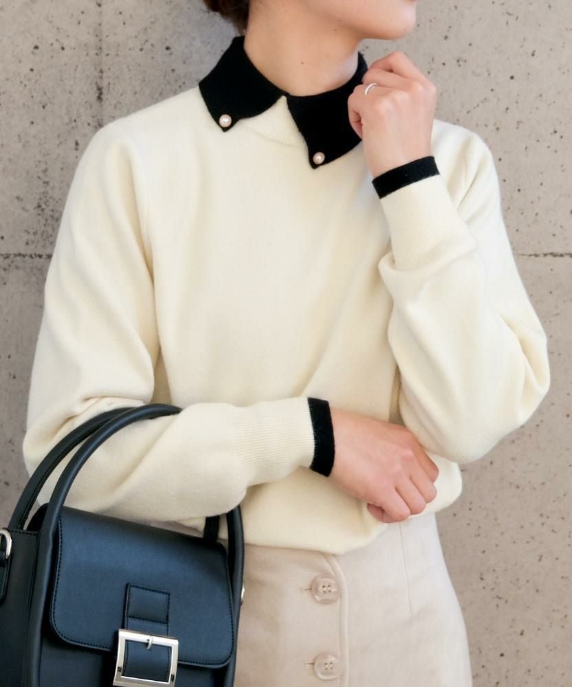 【アクアガレージ/aquagarage】のパール調ボタン付き配色ニット 春 人気、トレンドファッション・服の通販 founy(ファニー) 　ファッション　Fashion　レディースファッション　Fashion for Women　トップス・カットソー　Cut & Sew Tops　ニット　Knit Tops & Sweaters　送料無料　Free Shipping　セーター　Sweater, Knitwear　パール　Pearl, Pearl Accent　プチプライス・低価格　Affordable / Budget Price　エレガント 上品　Elegant　冬　Winter / This Winter　定番　Standard, Basic Item　春　Spring　秋　Autumn　 other-1|ID: prp329100003786557 ipo3291000000036073360