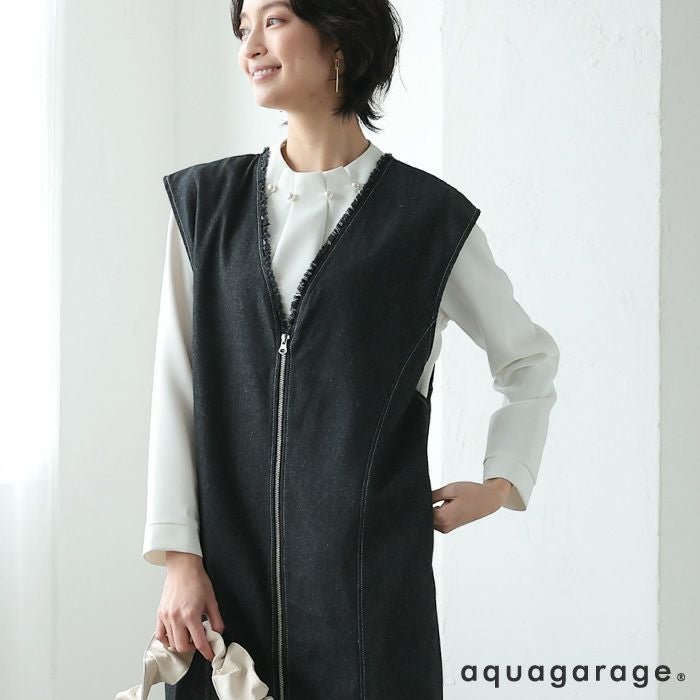 【アクアガレージ/aquagarage】のVネックデニムワンピース 人気、トレンドファッション・服の通販 founy(ファニー) 　ファッション　Fashion　レディースファッション　Fashion for Women　ワンピース　Dresses　送料無料　Free Shipping　インナー　Innerwear　プチプライス・低価格　Affordable / Budget Price　マキシ　Maxi, Full Length　ロング　Long, Long-Length　冬　Winter / This Winter　夏　Summer　春　Spring　秋　Autumn　 other-1|ID: prp329100003843949 ipo3291000000036073473