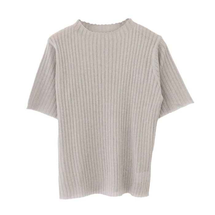 【アクアガレージ/aquagarage】のシアーラメ半袖リブニットトップス インテリア・キッズ・メンズ・レディースファッション・服の通販 founy(ファニー) 　ファッション　Fashion　レディースファッション　Fashion for Women　トップス・カットソー　Cut & Sew Tops　ニット　Knit Tops & Sweaters　送料無料　Free Shipping　コンパクト　Compact, Small Size　セーター　Sweater, Knitwear　トレンド　Trend, Trending Now　プチプライス・低価格　Affordable / Budget Price　エレガント 上品　Elegant　半袖　Short Sleeve, Half Sleeve　夏　Summer　春　Spring　秋　Autumn　グレー|ID: prp329100004025535 ipo3291000000026719610