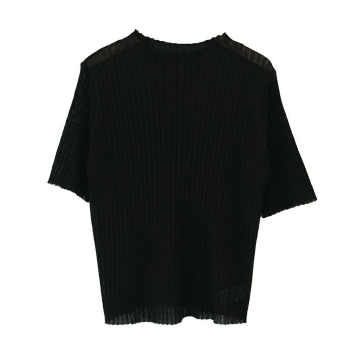【アクアガレージ/aquagarage】のシアーラメ半袖リブニットトップス インテリア・キッズ・メンズ・レディースファッション・服の通販 founy(ファニー) 　ファッション　Fashion　レディースファッション　Fashion for Women　トップス・カットソー　Cut & Sew Tops　ニット　Knit Tops & Sweaters　送料無料　Free Shipping　コンパクト　Compact, Small Size　セーター　Sweater, Knitwear　トレンド　Trend, Trending Now　プチプライス・低価格　Affordable / Budget Price　エレガント 上品　Elegant　半袖　Short Sleeve, Half Sleeve　夏　Summer　春　Spring　秋　Autumn　ブラック|ID: prp329100004025535 ipo3291000000026719612