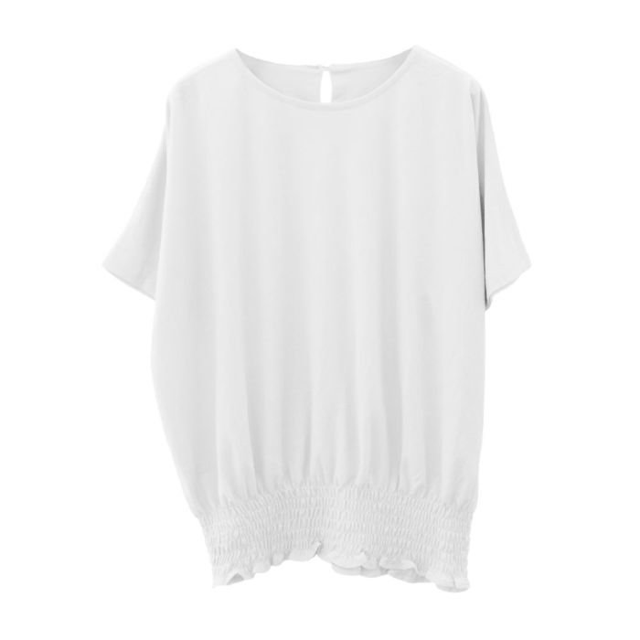 【アクアガレージ/aquagarage】の接触冷感ウエストシャーリングトップス|細見え×快適|春夏秋の体型カバーに最適| インテリア・キッズ・メンズ・レディースファッション・服の通販 founy(ファニー) 　ファッション　Fashion　レディースファッション　Fashion for Women　トップス・カットソー　Cut & Sew Tops　シャツ・ブラウス・オフィスカジュアル　Elegant Blouses & Button-Ups　春　Spring　秋　Autumn　ギャザー　Gathered, Ruffled　シャーリング　Shirring, Ruched　シンプル　Simple, Minimal　デニム　Denim, Jeans Material　フィット　Fit, Slim Fit　ワイド　Wide, Wide Fit　S/S・春夏　SS, Spring/Summer, Warm Season　送料無料　Free Shipping　プチプライス・低価格　Affordable / Budget Price　夏　Summer　ホワイト|ID: prp329100004047919 ipo3291000000027127649