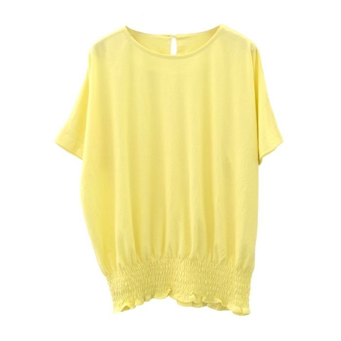 【アクアガレージ/aquagarage】の接触冷感ウエストシャーリングトップス|細見え×快適|春夏秋の体型カバーに最適| インテリア・キッズ・メンズ・レディースファッション・服の通販 founy(ファニー) 　ファッション　Fashion　レディースファッション　Fashion for Women　トップス・カットソー　Cut & Sew Tops　シャツ・ブラウス・オフィスカジュアル　Elegant Blouses & Button-Ups　春　Spring　秋　Autumn　ギャザー　Gathered, Ruffled　シャーリング　Shirring, Ruched　シンプル　Simple, Minimal　デニム　Denim, Jeans Material　フィット　Fit, Slim Fit　ワイド　Wide, Wide Fit　S/S・春夏　SS, Spring/Summer, Warm Season　送料無料　Free Shipping　プチプライス・低価格　Affordable / Budget Price　夏　Summer　イエロー|ID: prp329100004047919 ipo3291000000027127651