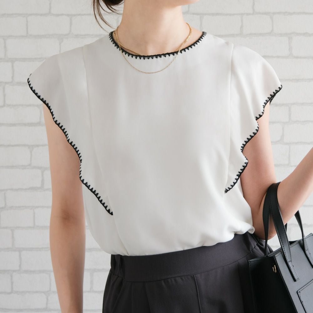 【アクアガレージ/aquagarage】のステッチフレンチスリーブブラウス 人気、トレンドファッション・服の通販 founy(ファニー) 　ファッション　Fashion　レディースファッション　Fashion for Women　トップス・カットソー　Cut & Sew Tops　シャツ・ブラウス・オフィスカジュアル　Elegant Blouses & Button-Ups　送料無料　Free Shipping　おすすめ　Recommended / Our Picks　スリーブ　Sleeve, Long Sleeve / Short Sleeve　ノースリーブ　Sleeveless, No-Sleeve　フレンチ　French, French Style　プチプライス・低価格　Affordable / Budget Price　夏　Summer　春　Spring　秋　Autumn　 other-1|ID: prp329100004078545 ipo3291000000036088476