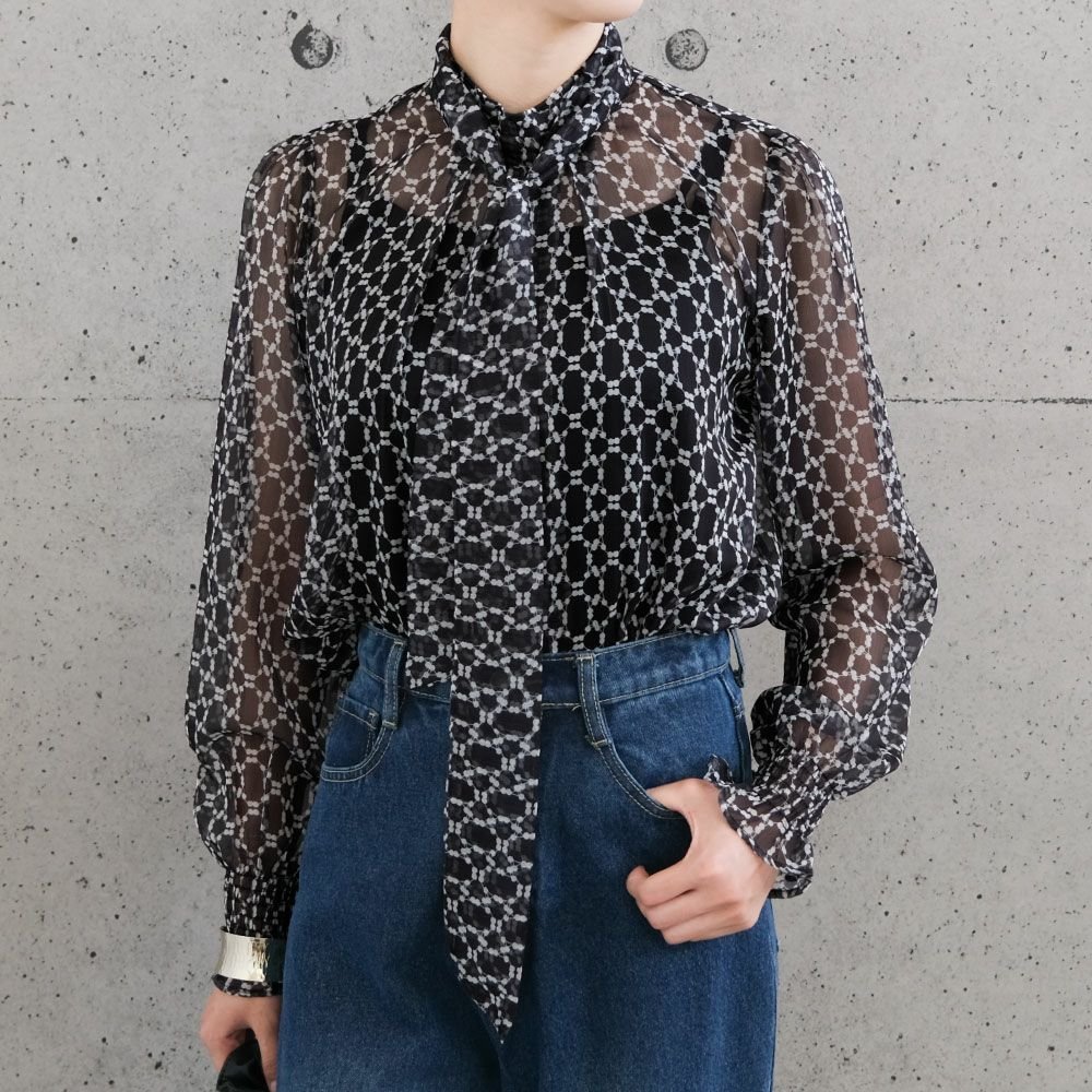 【アクアガレージ/aquagarage】の総柄長袖ボウタイブラウス 春 人気、トレンドファッション・服の通販 founy(ファニー) 　ファッション　Fashion　レディースファッション　Fashion for Women　トップス・カットソー　Cut & Sew Tops　シャツ・ブラウス・オフィスカジュアル　Elegant Blouses & Button-Ups　送料無料　Free Shipping　プチプライス・低価格　Affordable / Budget Price　リボン　Ribbon, Bow　冬　Winter / This Winter　春　Spring　秋　Autumn　長袖　Long Sleeve, Full Sleeve　 other-1|ID: prp329100004121185 ipo3291000000036088573