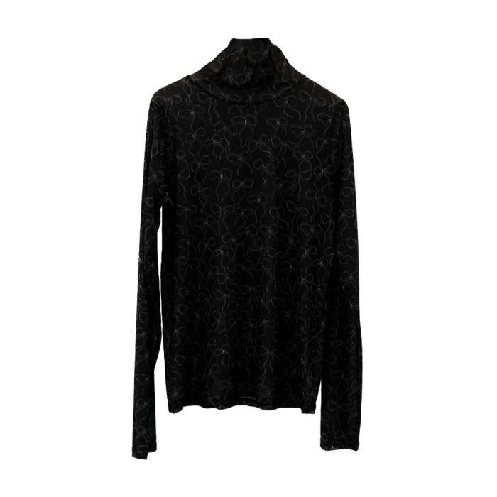 【アクアガレージ/aquagarage】のリボン柄シアートップス インテリア・キッズ・メンズ・レディースファッション・服の通販 founy(ファニー) 　ファッション　Fashion　レディースファッション　Fashion for Women　トップス・カットソー　Cut & Sew Tops　送料無料　Free Shipping　インナー　Innerwear　デニム　Denim, Jeans Material　バランス　Balance, Style Balance　プチプライス・低価格　Affordable / Budget Price　プリント　Print, Printed Pattern　ボトム　Bottoms, Lower Wear　リボン　Ribbon, Bow　夏　Summer　春　Spring　秋　Autumn　ブラック|ID: prp329100004123844 ipo3291000000028155798