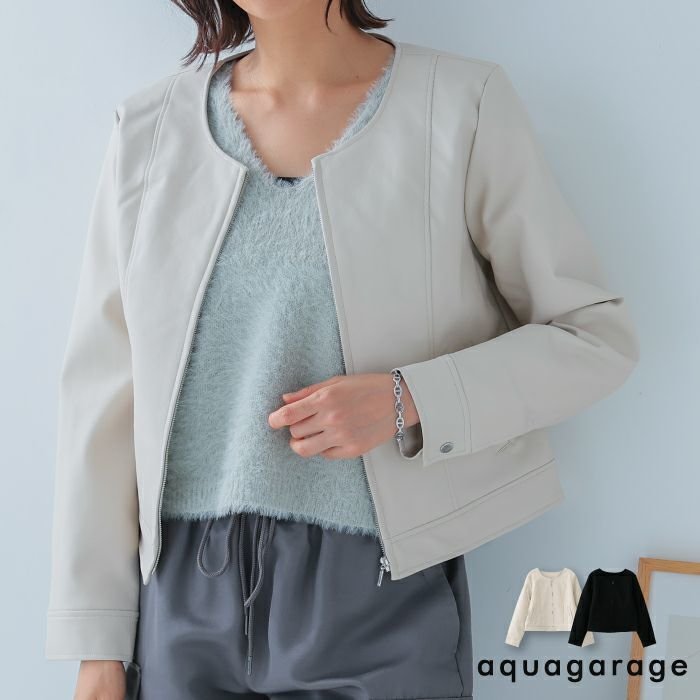 【アクアガレージ/aquagarage】のエコレザーノーカラージャケット 春 人気、トレンドファッション・服の通販 founy(ファニー) ファッション Fashion レディースファッション Fashion for Women アウター Coat / Outerwear Collection レディースジャケット・軽アウター Jackets ノーカラージャケット / シンプル上品コーデ Collarless Jackets 送料無料 Free Shipping ジップ Zip, Zipper ジャケット Jacket, Outerwear フロント Front, Front Design プチプライス・低価格 Affordable / Budget Price ポケット Pocket, Pocket Detail 冬 Winter / This Winter 春 Spring 秋 Autumn other-1|ID: prp329100004149764 ipo3291000000034094559