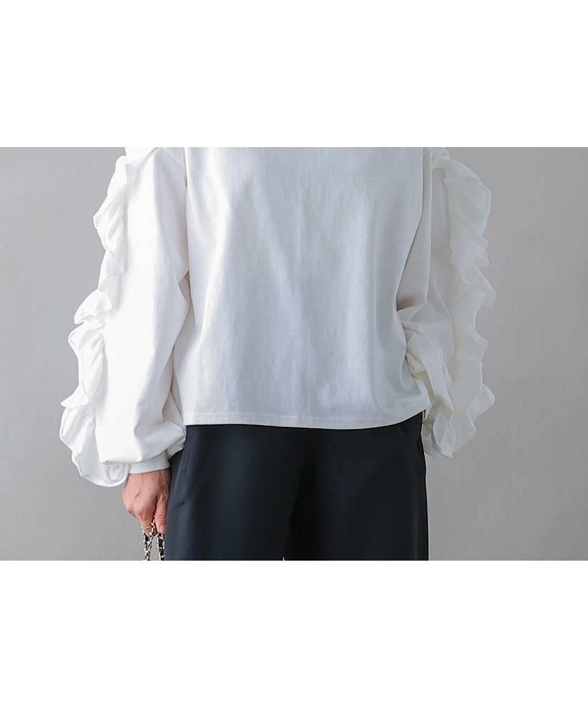 【アクアガレージ/aquagarage】のボリュームフリルスリーブ長袖カットソー 春 人気、トレンドファッション・服の通販 founy(ファニー) 　ファッション　Fashion　レディースファッション　Fashion for Women　トップス・カットソー　Cut & Sew Tops　シャツ・ブラウス・オフィスカジュアル　Elegant Blouses & Button-Ups　ロングTシャツ・Tシャツ　Longline T-Shirts & Tees　カットソー・ベーシックTシャツ　Cut-and-Sewn Tops / Stretch Tees & Basics　カットソー　Cut and Sewn Top　シンプル　Simple, Minimal　スリーブ　Sleeve, Long Sleeve / Short Sleeve　フェミニン　Feminine, Girly　フリル　Frill, Ruffle　プチプライス・低価格　Affordable / Budget Price　冬　Winter / This Winter　春　Spring　秋　Autumn　長袖　Long Sleeve, Full Sleeve　 other-1|ID: prp329100004173533 ipo3291000000036048284