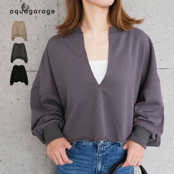 【アクアガレージ/aquagarage】の裏毛深キーネックショートトップス 人気、トレンドファッション・服の通販 founy(ファニー) ファッション Fashion レディースファッション Fashion for Women トップス・カットソー Cut & Sew Tops シャツ・ブラウス・オフィスカジュアル Elegant Blouses & Button-Ups ロングTシャツ・Tシャツ Longline T-Shirts & Tees カットソー・ベーシックTシャツ Cut-and-Sewn Tops / Stretch Tees & Basics インナー Innerwear カットソー Cut and Sewn Top ショート Short, Short Length スリット Slit, Slit Detail タートルネック Turtleneck, High Neck トレンド Trend, Trending Now フロント Front, Front Design プチプライス・低価格 Affordable / Budget Price other-1|ID: prp329100004221745 ipo3291000000034094109