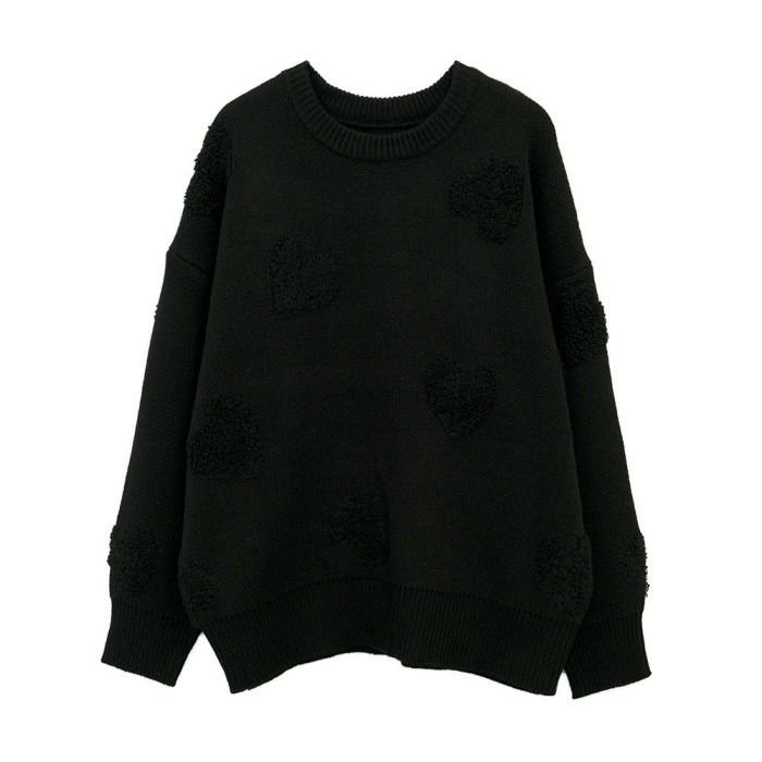 【アクアガレージ/aquagarage】の【最終値下げ価格】ニードルパンチハート柄ニットトップス インテリア・キッズ・メンズ・レディースファッション・服の通販 founy(ファニー) 　ファッション　Fashion　レディースファッション　Fashion for Women　トップス・カットソー　Cut & Sew Tops　ニット　Knit Tops & Sweaters　ガーリー　Girly, Feminine Style　セーター　Sweater, Knitwear　プチプライス・低価格　Affordable / Budget Price　ボトム　Bottoms, Lower Wear　ループ　Loop, Loop Knit　冬　Winter / This Winter　秋　Autumn　ブラック|ID: prp329100004248457 ipo3291000000033318185