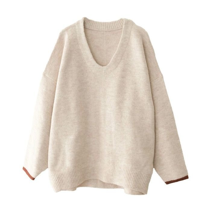 【アクアガレージ/aquagarage】のVネック袖配色オーバーニットトップス 人気、トレンドファッション・服の通販 founy(ファニー) 　ファッション　Fashion　レディースファッション　Fashion for Women　トップス・カットソー　Cut & Sew Tops　ニット　Knit Tops & Sweaters　Vネックトップス　V-Neck Tops / V-Cut Neckline Shirts　インナー　Innerwear　セーター　Sweater, Knitwear　トレンド　Trend, Trending Now　プチプライス・低価格　Affordable / Budget Price　 other-1|ID: prp329100004251491 ipo3291000000033126672