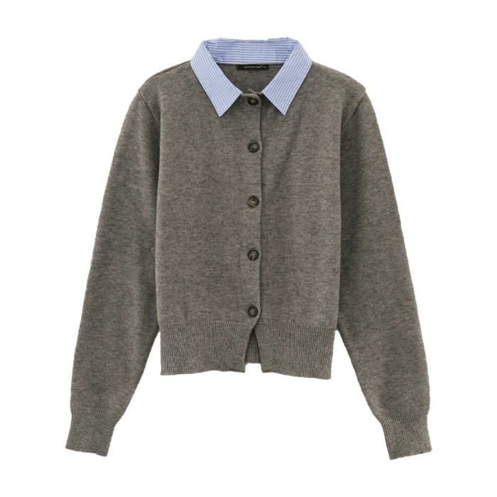 【アクアガレージ/aquagarage】の襟付きカーディガン インテリア・キッズ・メンズ・レディースファッション・服の通販 founy(ファニー) 　ファッション　Fashion　レディースファッション　WOMEN　トップス・カットソー　Tops/Tshirt　ニット　Knit Tops　カーディガン　Cardigans　送料無料　Free Shipping　カーディガン　Cardigan　シンプル　Simple　スラックス　Slacks　セーター　Sweater　デニム　Denim　プチプライス・低価格　Affordable　グレー|ID: prp329100004301607 ipo3291000000031702160
