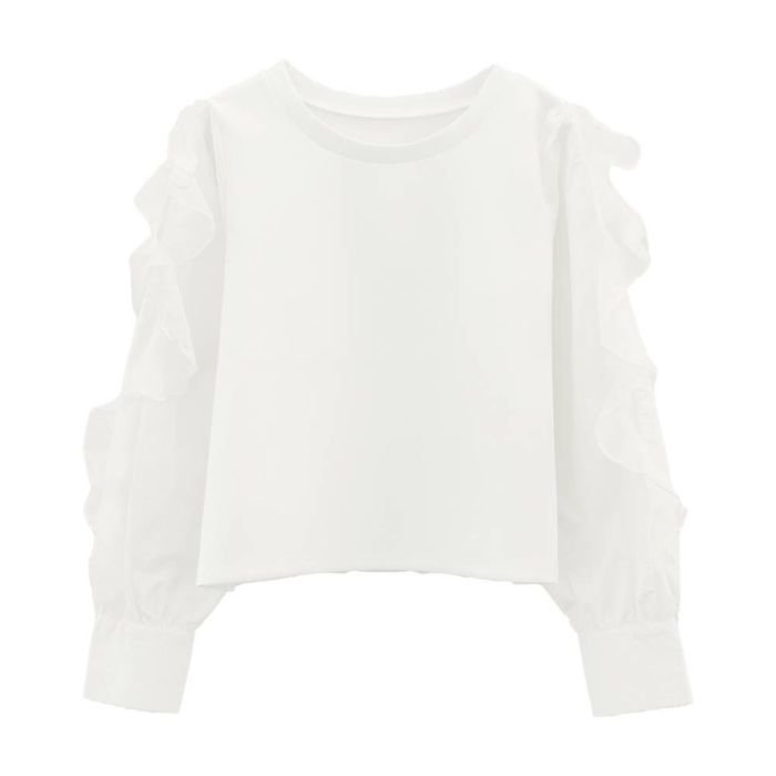 【アクアガレージ/aquagarage】のフリルスリーブトップス 春 インテリア・キッズ・メンズ・レディースファッション・服の通販 founy(ファニー) https://founy.com/ ファッション Fashion レディースファッション Fashion for Women トップス・カットソー Cut & Sew Tops シャツ・ブラウス・オフィスカジュアル Elegant Blouses & Button-Ups ロングTシャツ・Tシャツ Longline T-Shirts & Tees カットソー・ベーシックTシャツ Cut-and-Sewn Tops / Stretch Tees & Basics 送料無料 Free Shipping カットソー Cut and Sewn Top シンプル Simple, Minimal プチプライス・低価格 Affordable / Budget Price 冬 Winter / This Winter 春 Spring 秋 Autumn 軽量 Lightweight, Ultra Light |ID: prp329100004363611 ipo3291000000030513762