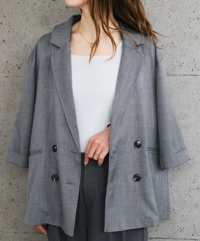 【アクアガレージ/aquagarage】のリネンライクダブルブレスト半袖テーラードジャケット 人気、トレンドファッション・服の通販 founy(ファニー) 　ファッション　Fashion　レディースファッション　Fashion for Women　アウター　Coat / Outerwear Collection　レディースジャケット・軽アウター　Jackets　テーラードジャケット / 通勤・きれいめスタイル　Tailored Jackets & Blazers　送料無料　Free Shipping　おすすめ　Recommended / Our Picks　ジャケット　Jacket, Outerwear　セットアップ　Set-Up, Coordinated Outfit　デニム　Denim, Jeans Material　プチプライス・低価格　Affordable / Budget Price　リネン　Linen, Linen Fabric　半袖　Short Sleeve, Half Sleeve　夏　Summer　春　Spring　秋　Autumn　 other-1|ID: prp329100004394312 ipo3291000000036073757