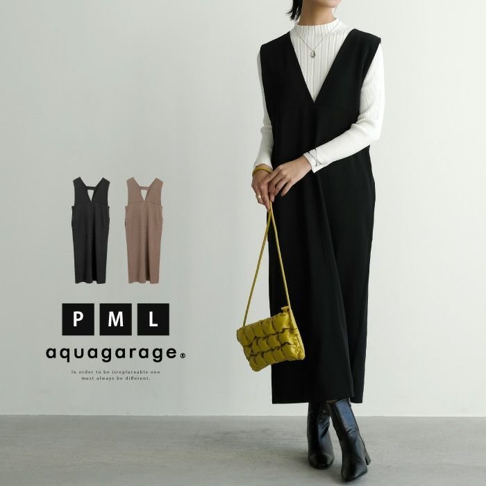 【アクアガレージ/aquagarage】のリブポンチVネックジャンスカ インテリア・キッズ・メンズ・レディースファッション・服の通販 founy(ファニー) https://founy.com/ ファッション Fashion レディースファッション Fashion for Women ワンピース Dresses オールインワン・ワンピース Dresses and Jumpsuits 送料無料 Free Shipping スリット Slit, Slit Detail プチプライス・低価格 Affordable / Budget Price ポケット Pocket, Pocket Detail エレガント 上品 Elegant |ID: prp329100004406425 ipo3291000000034093718