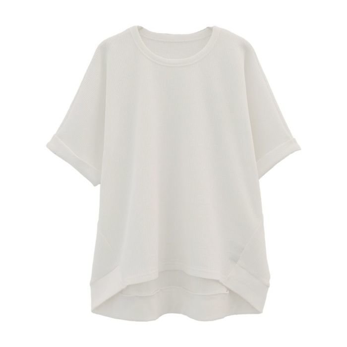 【アクアガレージ/aquagarage】の袖ロールアップワッフルカットソー インテリア・キッズ・メンズ・レディースファッション・服の通販 founy(ファニー) 　ファッション　Fashion　レディースファッション　Fashion for Women　トップス・カットソー　Cut & Sew Tops　シャツ・ブラウス・オフィスカジュアル　Elegant Blouses & Button-Ups　ロングTシャツ・Tシャツ　Longline T-Shirts & Tees　カットソー・ベーシックTシャツ　Cut-and-Sewn Tops / Stretch Tees & Basics　送料無料　Free Shipping　カットソー　Cut and Sewn Top　シンプル　Simple, Minimal　プチプライス・低価格　Affordable / Budget Price　リラックス　Relax, Relaxed Fit　ルーズ　Loose, Oversized　エレガント 上品　Elegant　夏　Summer　春　Spring　秋　Autumn　ホワイト|ID: prp329100004409033 ipo3291000000030792905