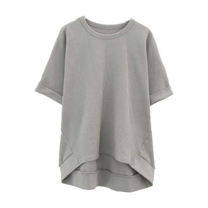 【アクアガレージ/aquagarage】の袖ロールアップワッフルカットソー インテリア・キッズ・メンズ・レディースファッション・服の通販 founy(ファニー) 　ファッション　Fashion　レディースファッション　Fashion for Women　トップス・カットソー　Cut & Sew Tops　シャツ・ブラウス・オフィスカジュアル　Elegant Blouses & Button-Ups　ロングTシャツ・Tシャツ　Longline T-Shirts & Tees　カットソー・ベーシックTシャツ　Cut-and-Sewn Tops / Stretch Tees & Basics　送料無料　Free Shipping　カットソー　Cut and Sewn Top　シンプル　Simple, Minimal　プチプライス・低価格　Affordable / Budget Price　リラックス　Relax, Relaxed Fit　ルーズ　Loose, Oversized　エレガント 上品　Elegant　夏　Summer　春　Spring　秋　Autumn　グレー|ID: prp329100004409033 ipo3291000000030792907