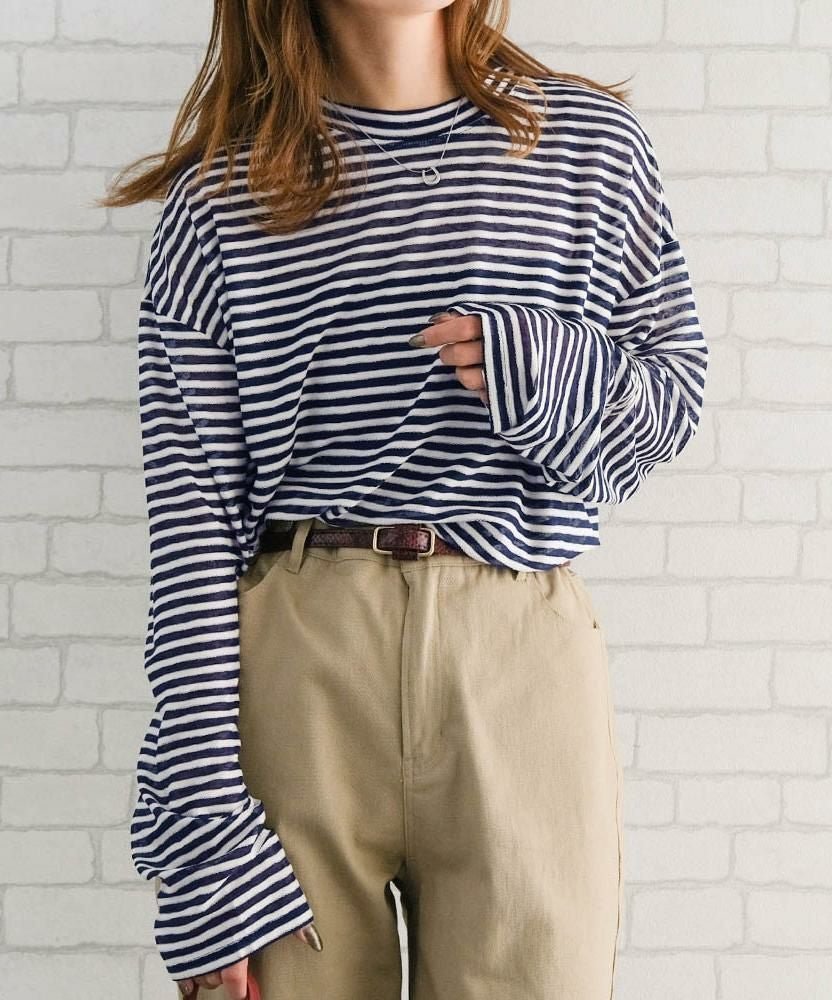 【アクアガレージ/aquagarage】のシアーボーダーカットソー 人気、トレンドファッション・服の通販 founy(ファニー) 　ファッション　Fashion　レディースファッション　Fashion for Women　トップス・カットソー　Cut & Sew Tops　シャツ・ブラウス・オフィスカジュアル　Elegant Blouses & Button-Ups　ロングTシャツ・Tシャツ　Longline T-Shirts & Tees　カットソー・ベーシックTシャツ　Cut-and-Sewn Tops / Stretch Tees & Basics　送料無料　Free Shipping　カットソー　Cut and Sewn Top　シンプル　Simple, Minimal　プチプライス・低価格　Affordable / Budget Price　 other-1|ID: prp329100004419283 ipo3291000000036073805