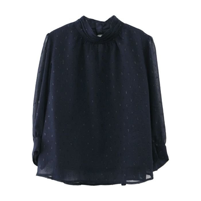 【アクアガレージ/aquagarage】のラメジャガードブラウス インテリア・キッズ・メンズ・レディースファッション・服の通販 founy(ファニー) 　ファッション　Fashion　レディースファッション　Fashion for Women　トップス・カットソー　Cut & Sew Tops　シャツ・ブラウス・オフィスカジュアル　Elegant Blouses & Button-Ups　送料無料　Free Shipping　パール　Pearl, Pearl Accent　プチプライス・低価格　Affordable / Budget Price　エレガント 上品　Elegant　夏　Summer　春　Spring　秋　Autumn　ネイビー|ID: prp329100004431793 ipo3291000000030954509