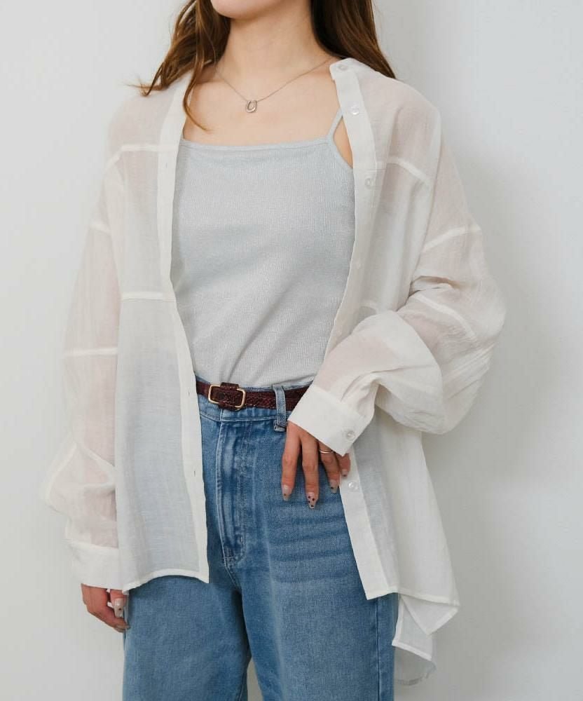 【アクアガレージ/aquagarage】のフロント切り替えバンドカラーシャツ 人気、トレンドファッション・服の通販 founy(ファニー) 　ファッション　Fashion　レディースファッション　Fashion for Women　トップス・カットソー　Cut & Sew Tops　シャツ・ブラウス・オフィスカジュアル　Elegant Blouses & Button-Ups　送料無料　Free Shipping　シアー　Sheer, See-Through　フロント　Front, Front Design　プチプライス・低価格　Affordable / Budget Price　ベスト　Vest, Waistcoat　ヨーク　Yoke, Yoke Design　エレガント 上品　Elegant　切替　Switching, Contrast Panel　夏　Summer　春　Spring　秋　Autumn　 other-1|ID: prp329100004435957 ipo3291000000036073849