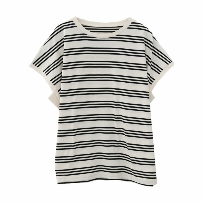 【アクアガレージ/aquagarage】のマルチボーダーフレンチスリーブカットソー インテリア・キッズ・メンズ・レディースファッション・服の通販 founy(ファニー) 　ファッション　Fashion　レディースファッション　WOMEN　トップス・カットソー　Tops/Tshirt　シャツ/ブラウス　Shirts/Blouses　ロング / Tシャツ　T-Shirts　カットソー　Cut and Sewn　送料無料　Free Shipping　カットソー　Cut And Sew　スリーブ　Sleeve　フレンチ　French　プチプライス・低価格　Affordable　夏　Summer　春　Spring　秋　Autumn/Fall　アイボリー×ブラック|ID: prp329100004449809 ipo3291000000031119599