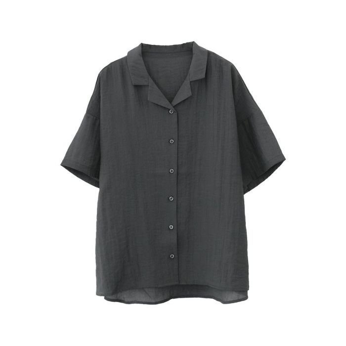 【アクアガレージ/aquagarage】のシアー半袖開襟シャツ インテリア・キッズ・メンズ・レディースファッション・服の通販 founy(ファニー) 　ファッション　Fashion　レディースファッション　Ladies' Fashion Online　トップス・カットソー　Tops/Tshirt　シャツ/ブラウス　Shirts/Blouses　送料無料　Free Shipping　シアー　Sheer　シンプル　Simple　プチプライス・低価格　Affordable　ポケット　Pocket　半袖　Short Sleeve　チャコール|ID: prp329100004521352 ipo3291000000031977026