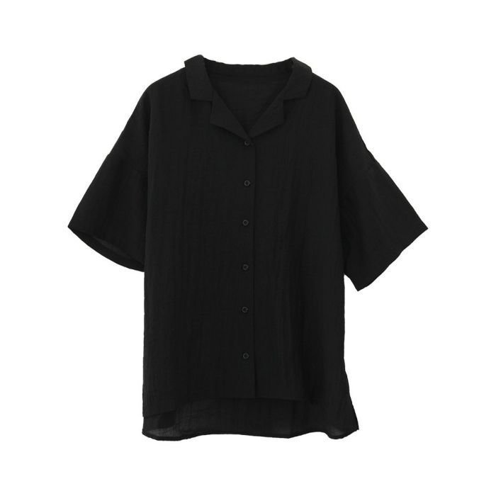 【アクアガレージ/aquagarage】のシアー半袖開襟シャツ インテリア・キッズ・メンズ・レディースファッション・服の通販 founy(ファニー) 　ファッション　Fashion　レディースファッション　Ladies' Fashion Online　トップス・カットソー　Tops/Tshirt　シャツ/ブラウス　Shirts/Blouses　送料無料　Free Shipping　シアー　Sheer　シンプル　Simple　プチプライス・低価格　Affordable　ポケット　Pocket　半袖　Short Sleeve　ブラック|ID: prp329100004521352 ipo3291000000031977028