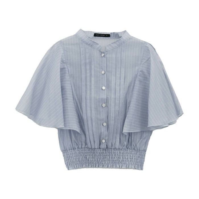 【アクアガレージ/aquagarage】のピンタックフレア袖ブラウス インテリア・キッズ・メンズ・レディースファッション・服の通販 founy(ファニー) 　ファッション　Fashion　レディースファッション　Ladies' Fashion Online　トップス・カットソー　Tops/Tshirt　シャツ/ブラウス　Shirts/Blouses　送料無料　Free Shipping　シアー　Sheer　シンプル　Simple　スリーブ　Sleeve　フレア　Flare　フロント　Front　プチプライス・低価格　Affordable　ポケット　Pocket　夏　Summer　春　Spring　秋　Autumn/Fall　ストライプブルー|ID: prp329100004541697 ipo3291000000032089242