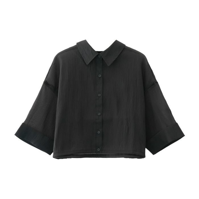 【アクアガレージ/aquagarage】の裾ドロストワイドスリーブシアーシャツ インテリア・キッズ・メンズ・レディースファッション・服の通販 founy(ファニー) 　ファッション　Fashion　レディースファッション　Ladies' Fashion Online　トップス・カットソー　Tops/Tshirt　シャツ/ブラウス　Shirts/Blouses　送料無料　Free Shipping　インナー　Inner　シアー　Sheer　ショート　Short　スリーブ　Sleeve　トレンド　Trend　ドローストリング　Drawstring　プチプライス・低価格　Affordable　ポケット　Pocket　ワイド　Wide　春　Spring　秋　Autumn/Fall　ブラック|ID: prp329100004541699 ipo3291000000032089255