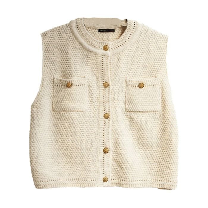 【アクアガレージ/aquagarage】の金ボタンニットベスト 春 インテリア・キッズ・メンズ・レディースファッション・服の通販 founy(ファニー) 　ファッション　Fashion　レディースファッション　Ladies' Fashion Online　アウター　Coat Outerwear　トップス・カットソー　Tops/Tshirt　ニット　Knit Tops　ベスト/ジレ　Gilets/Vests　送料無料　Free Shipping　クラシカル　Classical　シンプル　Simple　プチプライス・低価格　Affordable　ベスト　Vest　ポケット　Pocket　ロング　Long　エレガント 上品　Elegant　冬　Winter　春　Spring　秋　Autumn/Fall　アイボリー|ID: prp329100004572097 ipo3291000000032353910
