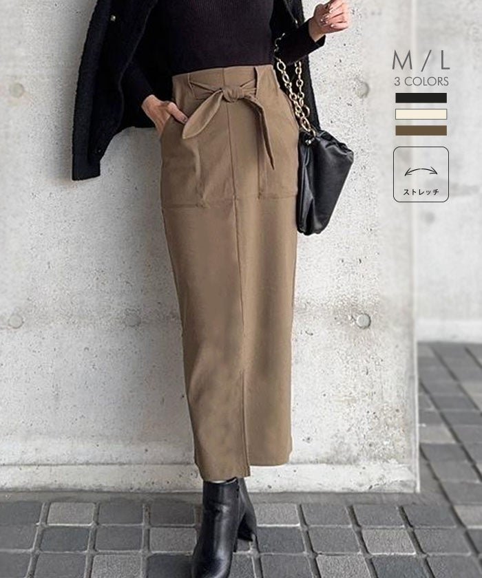 【アクアガレージ/aquagarage】のストレッチベイカースカート インテリア・キッズ・メンズ・レディースファッション・服の通販 founy(ファニー) https://founy.com/ ファッション Fashion レディースファッション Fashion for Women スカート Skirts ストレッチ Stretch, Stretchy Fabric スリット Slit, Slit Detail フィット Fit, Slim Fit フロント Front, Front Design ポケット Pocket, Pocket Detail マキシ Maxi, Full Length リボン Ribbon, Bow ロング Long, Long-Length 送料無料 Free Shipping プチプライス・低価格 Affordable / Budget Price |ID: prp329100004580650 ipo3291000000036319257