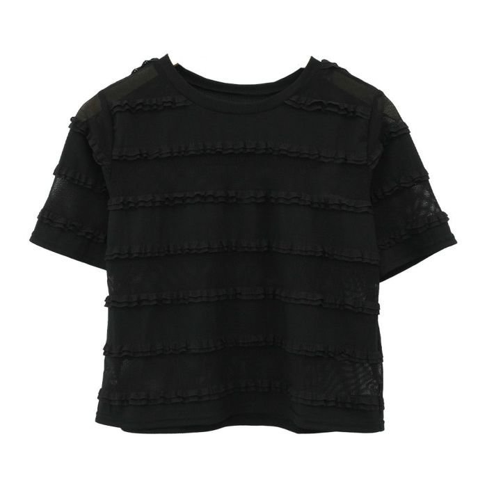 【アクアガレージ/aquagarage】のメッシュフリルトップス インテリア・キッズ・メンズ・レディースファッション・服の通販 founy(ファニー) 　ファッション　Fashion　レディースファッション　Ladies' Fashion Online　トップス・カットソー　Tops/Tshirt　シャツ/ブラウス　Shirts/Blouses　ロング / Tシャツ　T-Shirts　カットソー　Cut and Sewn　アクセサリー　Accessories　春　Spring　カットソー　Cut And Sew　フリル　Frills　ポケット　Pocket　メッシュ　Mesh　ラウンド　Round　送料無料　Free Shipping　プチプライス・低価格　Affordable　夏　Summer　エレガント 上品　Elegant　ブラック|ID: prp329100004586976 ipo3291000000032528254