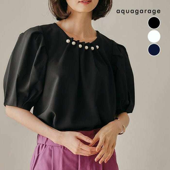 【アクアガレージ/aquagarage】のフロントネックタックパールブラウス 人気、トレンドファッション・服の通販 founy(ファニー) 　ファッション　Fashion　レディースファッション　Fashion for Women　トップス・カットソー　Cut & Sew Tops　シャツ・ブラウス・オフィスカジュアル　Elegant Blouses & Button-Ups　送料無料　Free Shipping　プチプライス・低価格　Affordable / Budget Price　夏　Summer　春　Spring　秋　Autumn　 other-1|ID: prp329100004604200 ipo3291000000036047658