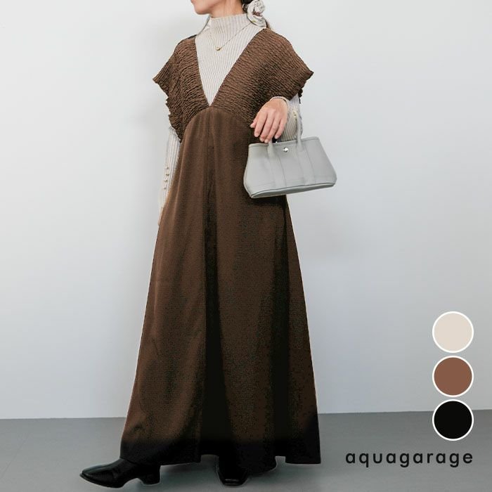 【アクアガレージ/aquagarage】のシャーリングロングワンピース 人気、トレンドファッション・服の通販 founy(ファニー) 　ファッション　Fashion　レディースファッション　Fashion for Women　ワンピース　Dresses　アクセサリー　Fashion Accessories　春　Spring　秋　Autumn　ギャザー　Gathered, Ruffled　シャーリング　Shirring, Ruched　フィット　Fit, Slim Fit　フェミニン　Feminine, Girly　ポケット　Pocket, Pocket Detail　マキシ　Maxi, Full Length　ロング　Long, Long-Length　送料無料　Free Shipping　プチプライス・低価格　Affordable / Budget Price　夏　Summer　 other-1|ID: prp329100004708508 ipo3291000000034093398
