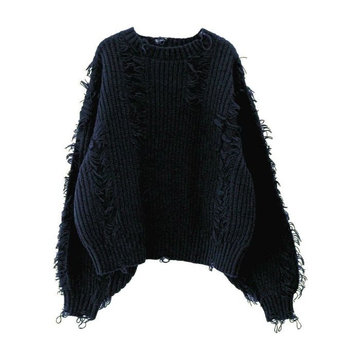 【アクアガレージ/aquagarage】の【最終値下げ価格】ダメージフリンジニットトップス インテリア・キッズ・メンズ・レディースファッション・服の通販 founy(ファニー) ファッション Fashion レディースファッション Fashion for Women トップス・カットソー Cut & Sew Tops ニット Knit Tops & Sweaters 秋 Autumn シンプル Simple, Minimal セーター Sweater, Knitwear ダメージ Distressed, Destroyed バランス Balance, Style Balance フリンジ Fringe, Tassel ベーシック Basic, Essential ポケット Pocket, Pocket Detail ラウンド Round, Round Neck リラックス Relax, Relaxed Fit ロング Long, Long-Length 冬 Winter / This Winter プチプライス・低価格 Affordable / Budget Price ネイビー|ID: prp329100004717136 ipo3291000000034082138