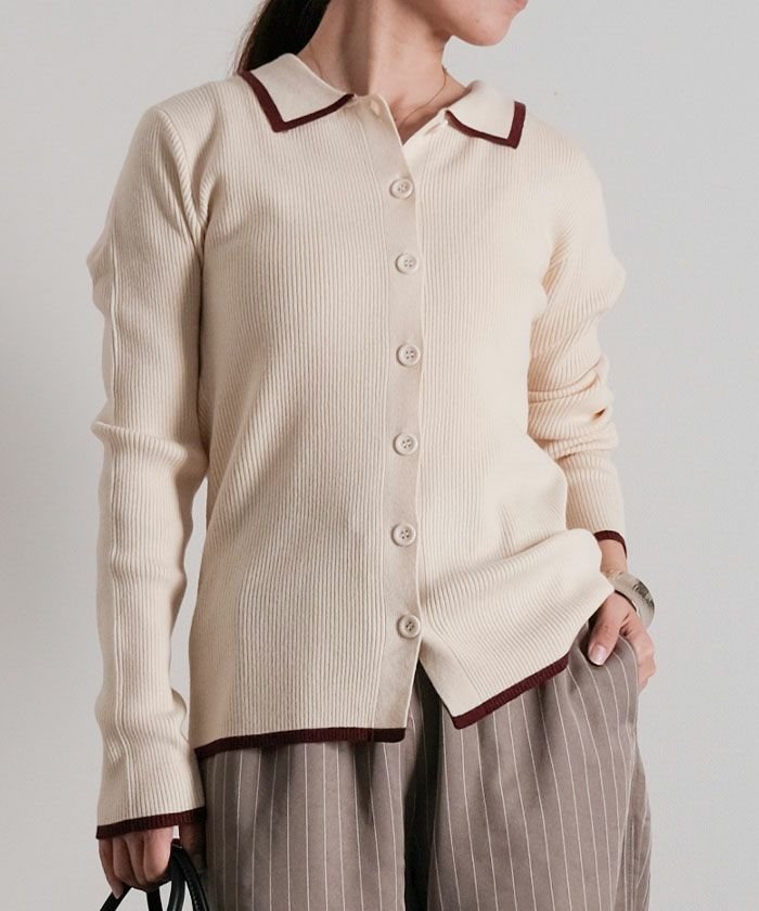 【アクアガレージ/aquagarage】の襟付きリブニットバイカラーカーディガン 春 人気、トレンドファッション・服の通販 founy(ファニー) 　ファッション　Fashion　レディースファッション　Fashion for Women　トップス・カットソー　Cut & Sew Tops　ニット　Knit Tops & Sweaters　カーディガン・羽織り　Layered Style Cardigans　春　Spring　秋　Autumn　カーディガン　Cardigan, Knitwear　シンプル　Simple, Minimal　トリミング　Trimming, Decorative Edge　バランス　Balance, Style Balance　ポケット　Pocket, Pocket Detail　冬　Winter / This Winter　送料無料　Free Shipping　プチプライス・低価格　Affordable / Budget Price　エレガント 上品　Elegant　 other-1|ID: prp329100004748843 ipo3291000000034339015