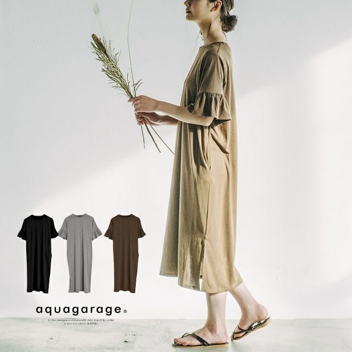 【アクアガレージ/aquagarage】の【最終値下げ価格】フリル袖カットソーワンピース インテリア・キッズ・メンズ・レディースファッション・服の通販 founy(ファニー) https://founy.com/ ファッション Fashion レディースファッション Fashion for Women ワンピース Dresses お家時間・ステイホーム Stay Home / At Home スリット Slit, Slit Detail フリル Frill, Ruffle プチプライス・低価格 Affordable / Budget Price マキシ Maxi, Full Length ロング Long, Long-Length エレガント 上品 Elegant |ID: prp329100004806588 ipo3291000000036276822