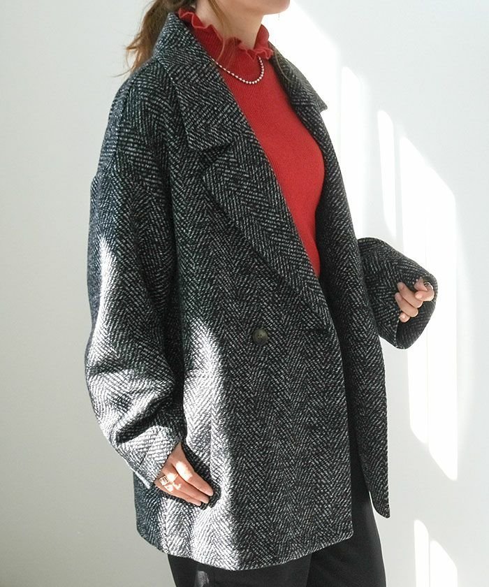 【アクアガレージ/aquagarage】のヘリンボーンダブルテーラードジャケット 人気、トレンドファッション・服の通販 founy(ファニー) 　ファッション　Fashion　レディースファッション　Fashion for Women　アウター　Coat / Outerwear Collection　レディースジャケット・軽アウター　Jackets　テーラードジャケット / 通勤・きれいめスタイル　Tailored Jackets & Blazers　インナー　Innerwear　クラシカル　Classical, Vintage-Inspired　ジャケット　Jacket, Outerwear　ダブル　Double, Double-Breasted　バランス　Balance, Style Balance　フロント　Front, Front Design　ポケット　Pocket, Pocket Detail　ロング　Long, Long-Length　送料無料　Free Shipping　プチプライス・低価格　Affordable / Budget Price　エレガント 上品　Elegant　ビジネス 仕事 通勤　Business / Work / Commuting　 other-1|ID: prp329100004807898 ipo3291000000034889325