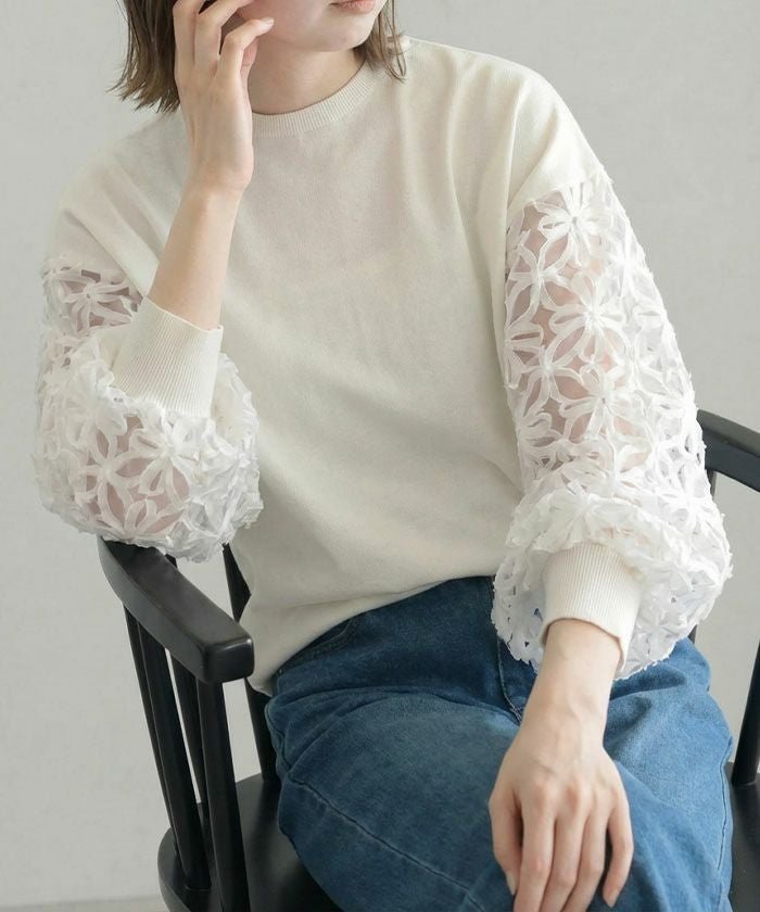 【アクアガレージ/aquagarage】の袖花柄シアー切替トップス 春 人気、トレンドファッション・服の通販 founy(ファニー) 　ファッション　Fashion　レディースファッション　Fashion for Women　トップス・カットソー　Cut & Sew Tops　シャツ・ブラウス・オフィスカジュアル　Elegant Blouses & Button-Ups　ロングTシャツ・Tシャツ　Longline T-Shirts & Tees　カットソー・ベーシックTシャツ　Cut-and-Sewn Tops / Stretch Tees & Basics　花柄・フラワープリント・モチーフ　Floral Prints & Motifs / Flower Pattern Tops　春　Spring　秋　Autumn　カットソー　Cut and Sewn Top　切替　Switching, Contrast Panel　シアー　Sheer, See-Through　シンプル　Simple, Minimal　なめらか　Smooth, Silky Texture　バランス　Balance, Style Balance　フェミニン　Feminine, Girly　フラワー　Flower, Floral　ベーシック　Basic, Essential　ポケット　Pocket, Pocket Detail　モチーフ　Motif, Design Theme　リラックス　Relax, Relaxed Fit　冬　Winter / This Winter　送料無料　Free Shipping　プチプライス・低価格　Affordable / Budget Price　エレガント 上品　Elegant　 other-1|ID: prp329100004847686 ipo3291000000035897483