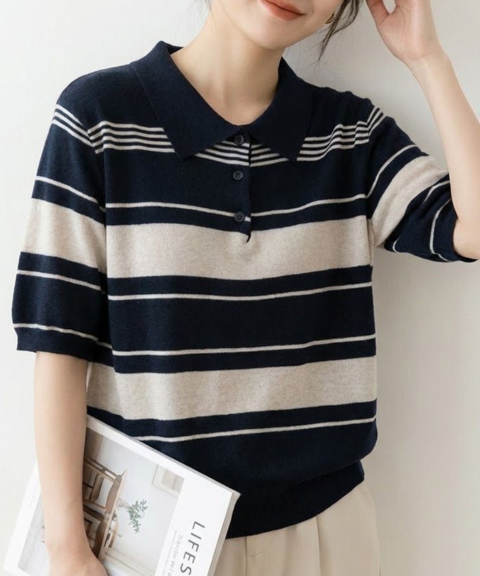 【アクアガレージ/aquagarage】のマルチボーダーポロニットトップス 人気、トレンドファッション・服の通販 founy(ファニー) 　ファッション　Fashion　レディースファッション　Fashion for Women　トップス・カットソー　Cut & Sew Tops　ニット　Knit Tops & Sweaters　シャツ・ブラウス・オフィスカジュアル　Elegant Blouses & Button-Ups　ロングTシャツ・Tシャツ　Longline T-Shirts & Tees　カットソー・ベーシックTシャツ　Cut-and-Sewn Tops / Stretch Tees & Basics　インナー　Innerwear　春　Spring　カットソー　Cut and Sewn Top　コンパクト　Compact, Small Size　なめらか　Smooth, Silky Texture　バランス　Balance, Style Balance　フィット　Fit, Slim Fit　ボーダー　Border, Stripe　ポケット　Pocket, Pocket Detail　送料無料　Free Shipping　プチプライス・低価格　Affordable / Budget Price　夏　Summer　エレガント 上品　Elegant　 other-1|ID: prp329100004861283 ipo3291000000036013347