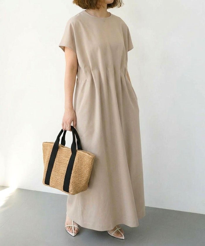 【アクアガレージ/aquagarage】のリネンライクウエストタックワンピース 人気、トレンドファッション・服の通販 founy(ファニー) 　ファッション　Fashion　レディースファッション　Fashion for Women　ワンピース　Dresses　春　Spring　シンプル　Simple, Minimal　バランス　Balance, Style Balance　ポケット　Pocket, Pocket Detail　マキシ　Maxi, Full Length　リネン　Linen, Linen Fabric　リラックス　Relax, Relaxed Fit　ロング　Long, Long-Length　S/S・春夏　SS, Spring/Summer, Warm Season　送料無料　Free Shipping　プチプライス・低価格　Affordable / Budget Price　夏　Summer　エレガント 上品　Elegant　 other-1|ID: prp329100004887907 ipo3291000000036500748