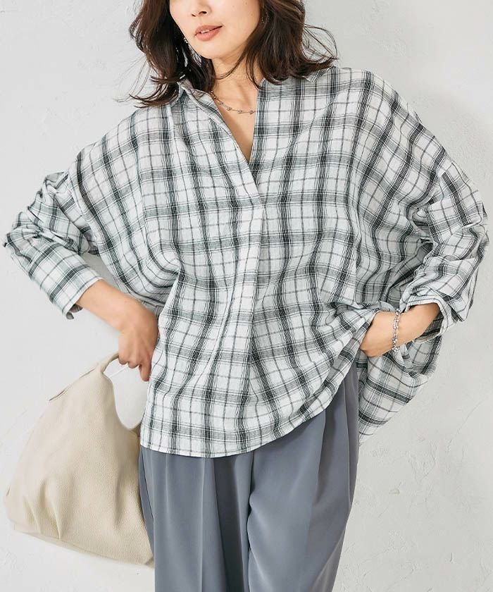 【アクアガレージ/aquagarage】のシアーチェックオーバーサイズスキッパーブラウス 人気、トレンドファッション・服の通販 founy(ファニー) 　ファッション　Fashion　レディースファッション　Fashion for Women　トップス・カットソー　Cut & Sew Tops　シャツ・ブラウス・オフィスカジュアル　Elegant Blouses & Button-Ups　ロングTシャツ・Tシャツ　Longline T-Shirts & Tees　カットソー・ベーシックTシャツ　Cut-and-Sewn Tops / Stretch Tees & Basics　送料無料　Free Shipping　カットソー　Cut and Sewn Top　プチプライス・低価格　Affordable / Budget Price　夏　Summer　春　Spring　秋　Autumn　 other-1|ID: prp329100004898742 ipo3291000000036649347